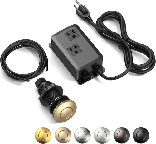 Vista 15 de Kit de Interruptor de Aire para Triturador de Basura, Salida Doble Profesional, Cubierta de Latón Macizo en Oro Cepillado, Botón Superior
