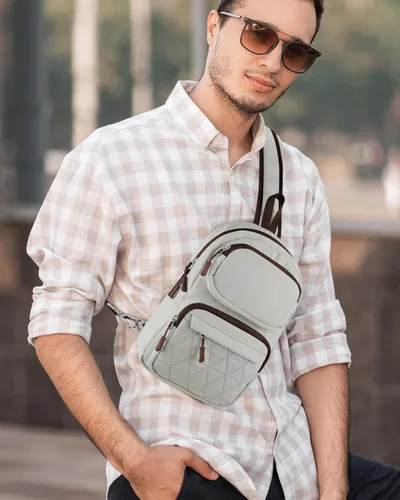 Vista 8 de ETRONIK Bolso bandolera para hombres y mujeres, bolso cruzado antirrobo, mochila de hombro, mochila de pecho para viajes, senderismo
