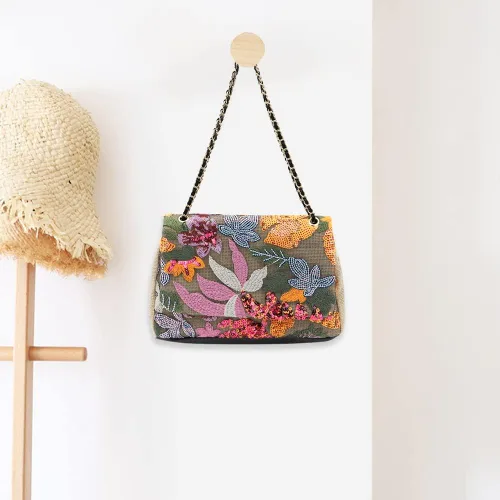 Vista 5 de Bolsa de playa para mujer, bolsa de paja bordada de lentejuelas, bolso bohemio, bolso de hombro de gran capacidad, adecuado para vacaciones, viajes