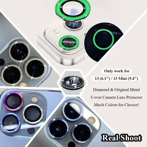 Vista 2 de Protector de lente de cámara luminoso brillante compatible con iPhone 13 (6.1 pulgadas)/13 Mini (5.4 pulgadas), vidrio templado ultra