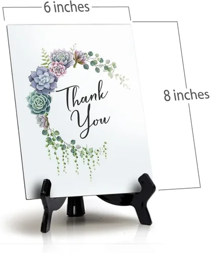 Vista 3 de Signs ByLITA Letrero de mesa de agradecimiento con caballete, diseño floral de media luna (6 x 8 pulgadas)