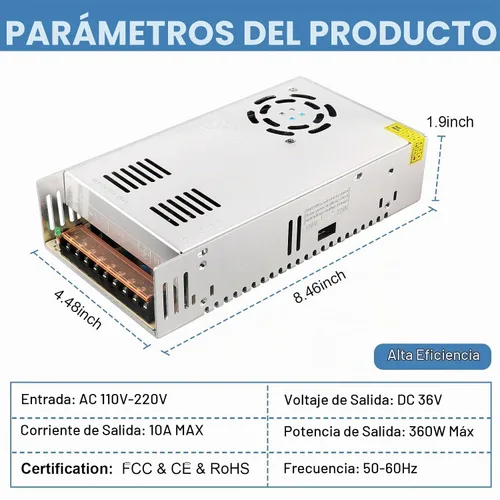 Vista 2 de Fuente de alimentación de 36 V 10 A CA 110-220 V a CC 36 voltios 10 amperios 360 W adaptador de corriente regulado universal transformador