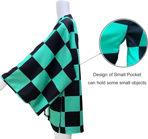 Vista 5 de TUMUSKER Kamado Tanjirou Costume Cosplay Kimono Cloak Cape Halloween Outfit for Adults Kids Children Cloak only