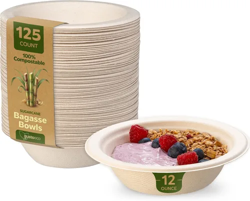 Vista 12 de GUSTO Platos de papel kraft resistentes de 9 pulgadas – [caja de 500], platos de caña de azúcar desechables 100% compostables y biodegradables