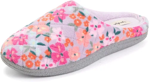 Vista 8 de Dearfoams - Pantuflas de espuma viscoelástica para mujer Leslie Terry con anchos amplios para interiores Paradise Pink Terry
