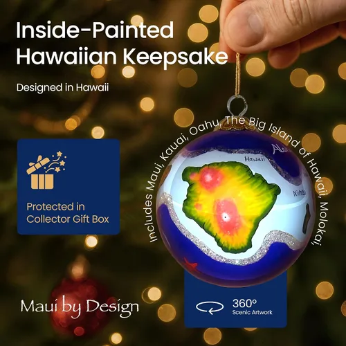 Vista 3 de Adorno coleccionable de cristal pintado a mano de las islas hawaianas con caja de regalo