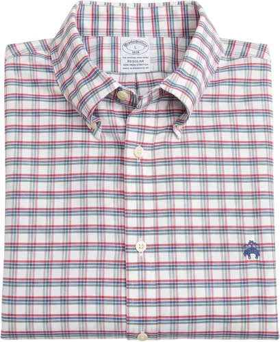 Vista 3 de Brooks Brothers Camisa Deportiva de Manga Larga sin Planchar con Botón para Hombre CORAL ROJO