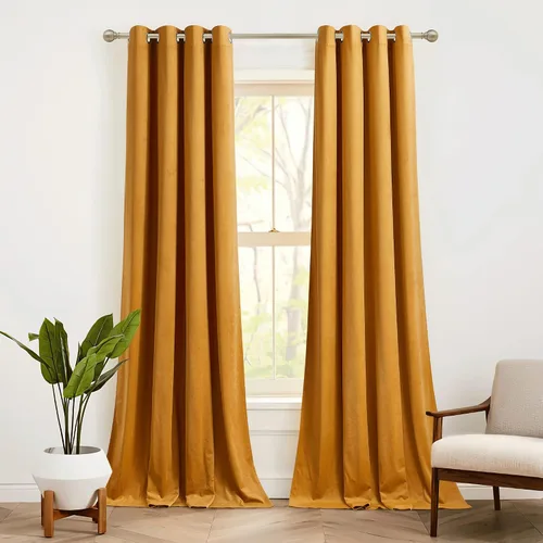 Vista 17 de RYB HOME Cortinas de terciopelo 100% opacas para sala de estar, cortinas de guardería con bloqueo de luz, 2 paneles, cortinas de ventana con Beige