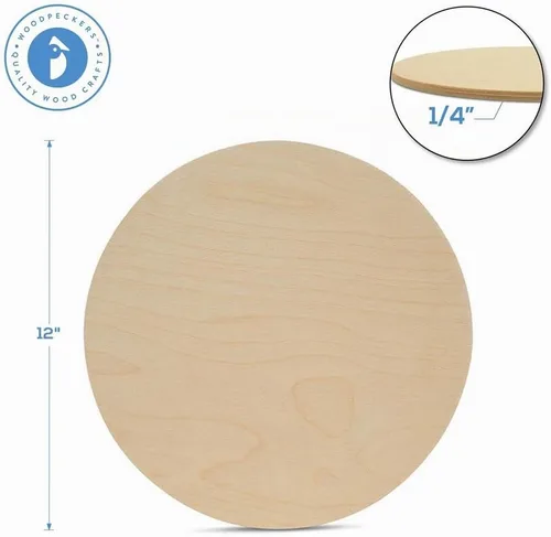 Vista 2 de Círculos de madera de 12 pulgadas, 1/4 pulgadas de grosor, discos de madera contrachapada de abedul, paquete de 1 círculo de madera sin terminar