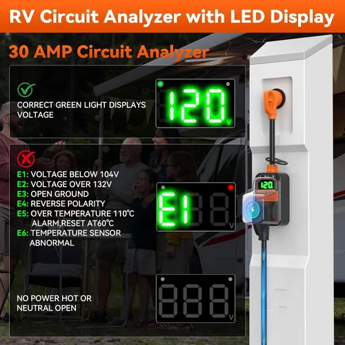 Vista 3 de MILLIONHOME Protector contra sobretensiones RV de 18,000 julios, 30 amperios con pantalla LED, protector de sobretensiones portátil inteligente