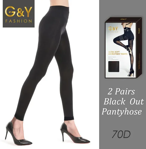 Vista 6 de G&Y 2 pares de medias semiopacas para mujer, pantimedias superiores de control de microfibra 70D