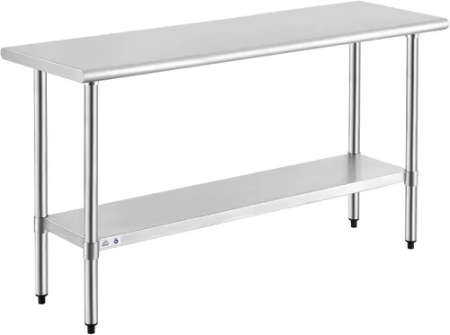 Vista 59 de ROCKPOINT Mesa de acero inoxidable para preparación y trabajo, 14x24 pulgadas; mesa de cocina comercial de metal NSF resistente con estante inferior