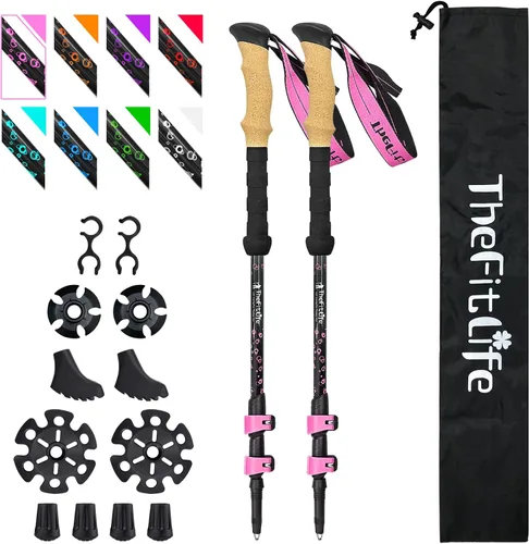 Vista 11 de Bastones de senderismo de fibra de carbono TheFitLife – Bastón de senderismo plegable y telescópico con mango de corcho natural y empuñaduras EVA
