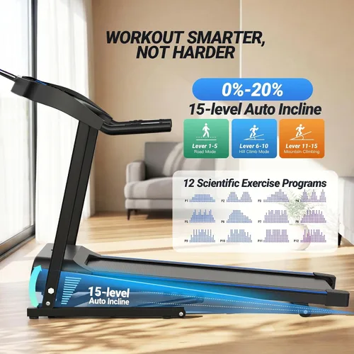 Vista 4 de ANCHEER Caminadora plegable resistente con inclinación, máquina de correr silenciosa de 4.5 HP con capacidad de 400 libras, cinta de correr que