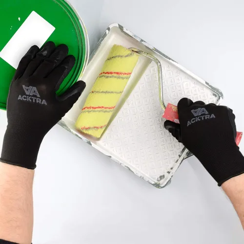 Vista 6 de ACKTRA - Guantes de trabajo de nailon recubiertos de poliuretano premium, 12 pares, puño tejido, para jardinería y uso general, para hombres