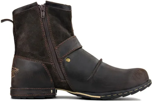 Vista 4 de OSSTONE Botas Moto para Hombre de Moda con Cremallera Botas de Cuero Chukka Casuales Estilo Retro OS-5008-1-DA1B1