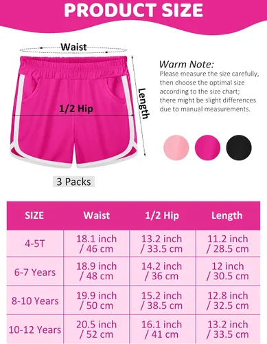 Vista 2 de Poroka Paquete de 3 pantalones cortos de correr para niñas, pantalones cortos deportivos de delfín con bolsillos, de secado rápido, pantalones