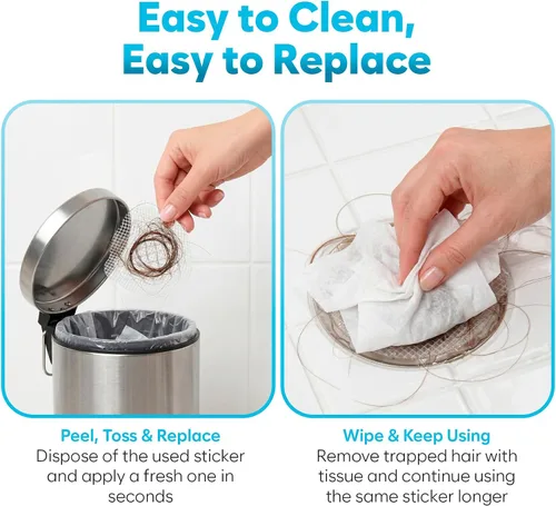 Vista 5 de Atrapa pelo desechable para drenaje de ducha, paquete de 35 – Adhesivos de cubierta de drenaje de malla autoadhesiva para baño bañera y ducha