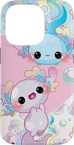 Vista 17 de Linda funda Kawaii Axolotl azul y rosa para iPhone 17