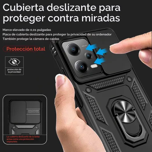 Vista 2 de Funda para Redmi Note 12 Pro, Poco X5 Pro 22101320G con protector de pantalla de vidrio templado y cubierta de cámara deslizante, anillo magnético
