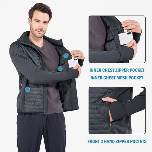 Vista 4 de BALEAF Men's Running Jacket Lightweight Thumble Hole Warm Up Puffer Jacket Hybrid Thermal Coat Insulated Hiking Golf