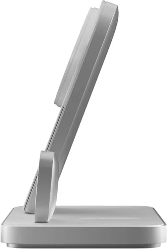 Vista 4 de NOMAD Stand One Max Silver, estación de carga de Apple, soporte de carga MagSafe Qi2 de 25 W para iPhone, Apple Watch y AirPods, estación de carga