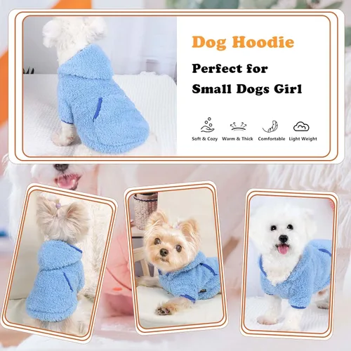 Vista 3 de Suéter para perro, ropa de invierno para perros pequeños, niño, niña, sudaderas con capucha para mascotas, abrigos para clima frío para cachorros
