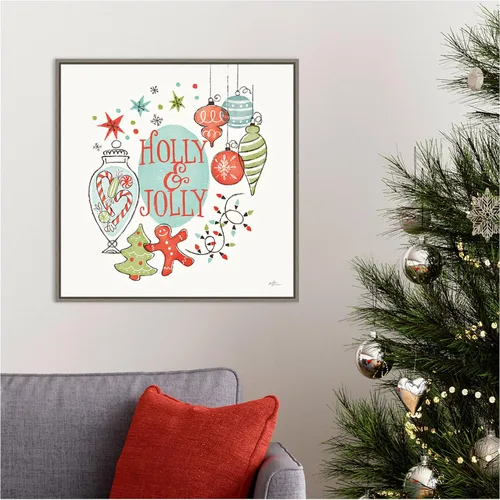 Vista 8 de Amanti Art Lienzo enmarcado para pared, diseño retro de Navidad IV de Janelle Penner (22 pulgadas de ancho x 22 pulgadas de alto), marco gris lavado