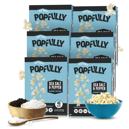 Vista 10 de POPFULLY Palomitas 94% libres de grasa totalmente explotadas, bolsas para compartir, sabor a mantequilla ligera, gran explosión, bolsas