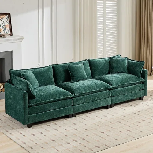 Vista 19 de Sofá seccional modular, sofá seccional en forma de L de 76.7 pulgadas con otomana móvil, cómodo loveseat de chenilla nube con reposabrazos
