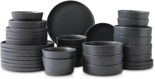 Vista 10 de Stone Lain Celina - Juego de vajilla de cerámica de 16 piezas, cuencos para cereales y cena, color gris