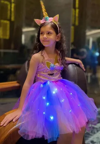 Vista 3 de KAKALVER Unicorn Dress for Girls Unicorn Costume LED Light Up for Dress up Halloween Birthday Party Decoration Unicorn Gifts