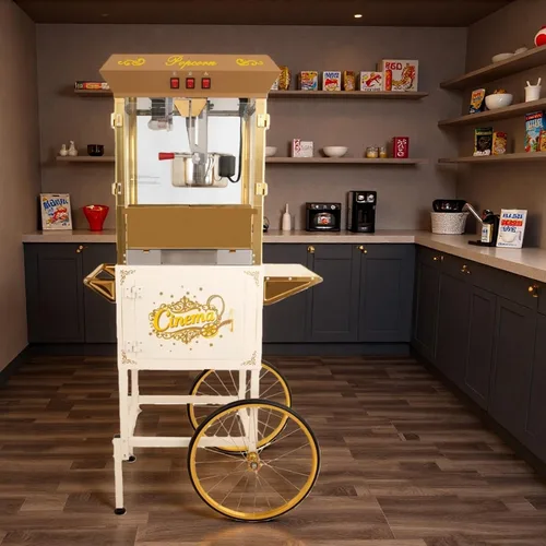 Vista 2 de Máquina comercial de palomitas de maíz con carrito, máquina de palomitas de maíz para cine con hervidor de 16 onzas, control de 3 interruptores