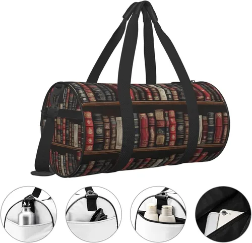 Vista 3 de Large Duffle Bag for Travel - Retro Books Print Gym Bag for Women Men, Travel Foldable Bags for Women Men with Zippered Multiple Pockets