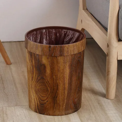 Vista 3 de BESPORTBLE Bote de basura para madera, marrón claro, plástico, parte superior abierta, 13 x 13 x 12 pulgadas