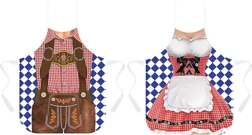 Vista 2 de Hillban 2 delantales de Oktoberfest para mujeres y hombres, delantal alemán para disfraz de Oktoberfest para parejas, cocinar, barbacoa, regalos