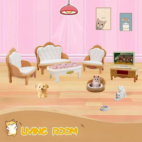 Vista 3 de Juego de muebles para casa de muñecas, colección completa de habitación con cocina, comedor, sala de estar, dormitorio y accesorios de baño