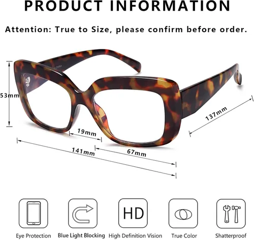 Vista 3 de Lentes de lectura de gran tamaño para mujer, con bloqueo de luz azul, para lectura de computadora, antifatiga ocular