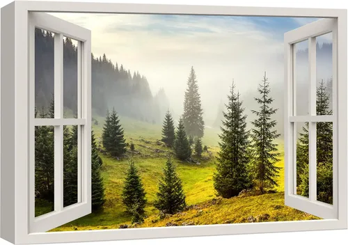 Vista 52 de Cuadro decorativo con diseño de ventana moderna blanca con vista, de la marca Wall26®