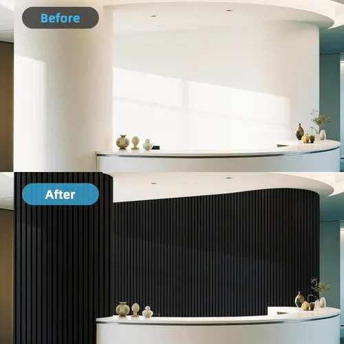 Vista 9 de Art3d Paquete de 1 panel de pared de listones de madera acústica con diseño plano enrollable, paneles absorbentes de sonido de 95.3 x 23.8 pulgadas