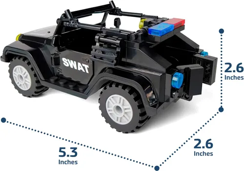 Vista 3 de Toysvill SWAT - Juego de bloques de construcción de policía militar SUV + minifiguras de soldados (12 piezas) con armas y accesorios de regalo