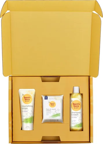 Vista 5 de Burt's Bees Set de regalo para baby showers, incluye productos esenciales para bebés, champú y lavado con lavanda, loción corporal, toallitas
