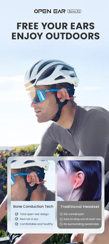 Vista 8 de Auriculares de conducción ósea, auriculares inalámbricos de oreja abierta con micrófono, Bluetooth 5.3, 6 horas de tiempo de uso, IPX5 y auriculares