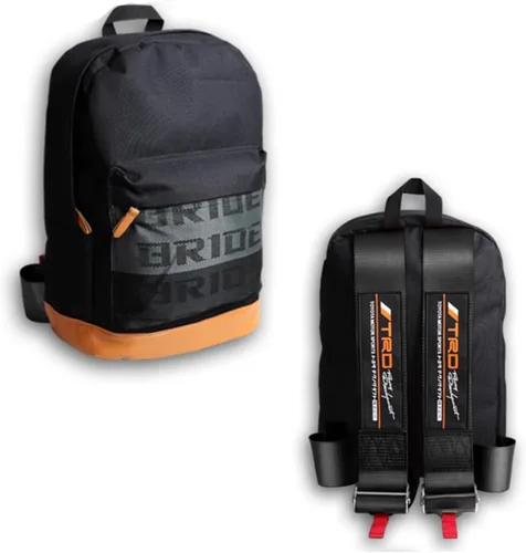 Vista 19 de W-POWER JDM Bride Racing Mochila de viaje para laptop con parte inferior marrón con correas de arnés ajustables (ASIMO-BK)