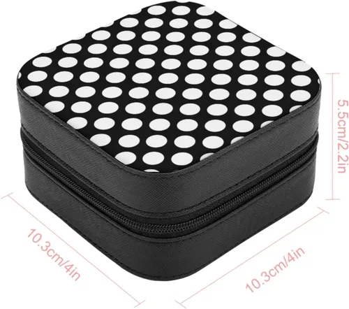 Vista 2 de ONDIAN Portable Travel Mini Jewelry Box Leather Jewelry Organizer Case Black White Dot Storage Box for Women