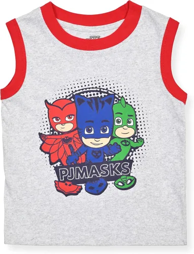 Vista 2 de Disney PJ Masks Catboy, Owlette y Gekko - Paquete de 2 camisetas sin mangas para niños pequeños y niños, color azulgris