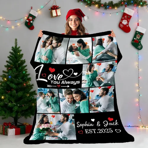 Vista 4 de Manta personalizada para adultos, manta de fotos personalizada para parejas, familia, niños, mascotas, regalo para cumpleaños, aniversario, Navidad