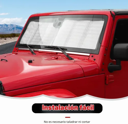 Vista 5 de Parasol para parabrisas compatible con Jeep Wrangler Rubicon Sahara TJ JK JKU de 2 puertas y 4 puertas, protector de calor, parabrisas, visera