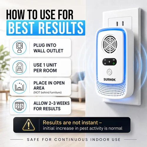 Vista 5 de Repelente ultrasónico de plagas para interiores, paquete de 6 – Dispositivo electrónico repelente de ratones y roedores, repelente de ratas