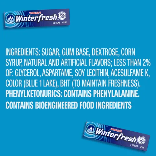 Vista 3 de WINTERFRESH - Goma de mascar a granel, 5 palitos por paquete (40) Mint gum bulk pack with 5 sticks per pack, pack of 40; portable packs for home